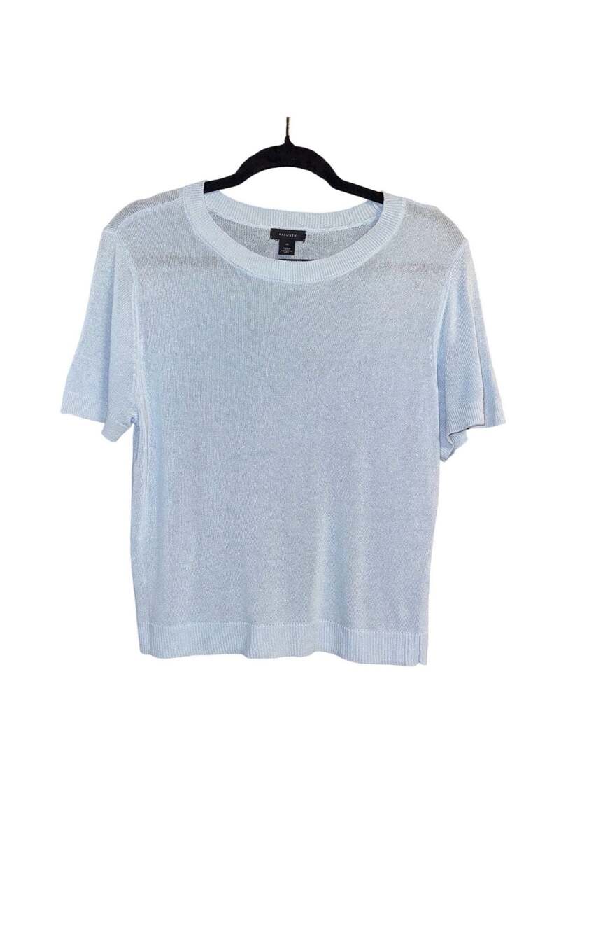 Halogen Light Blue Short Sleeve Knit Crew Neck Sweater Top Medium
